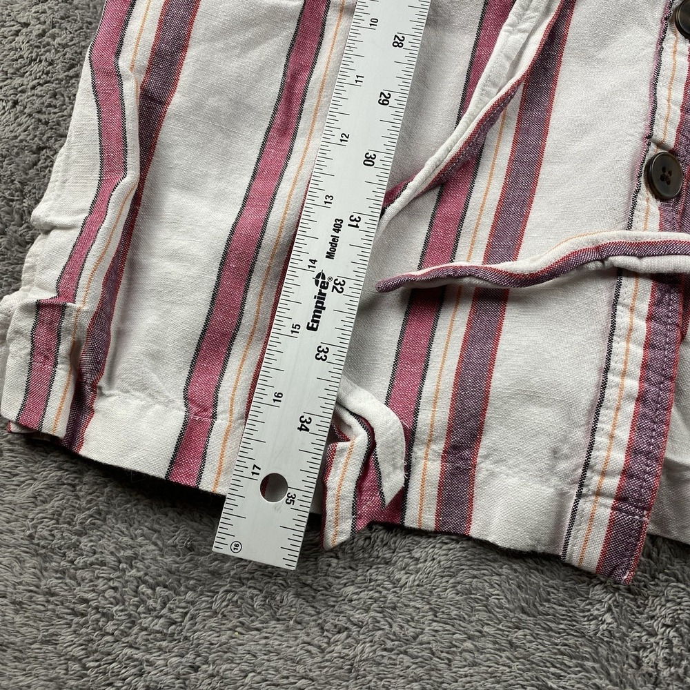 LOFT Linen Shift Dress Button Down Tie Belt Womens 2P Petite Striped White Pink - Picture 4 of 13